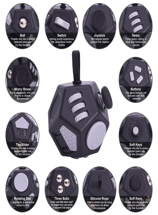 UOOEFUN Mini Fidget Toys Cube,12 Sided Cube Toys Relief Stress,Anxiety, Depression,Autism for Kids Adults Improve Focus and Kill Time (Black) - Image 3
